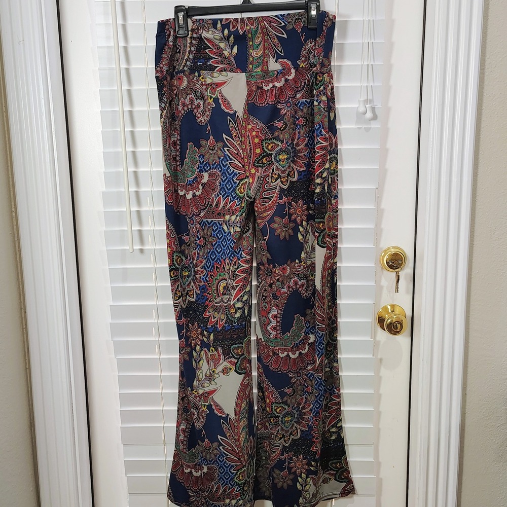 Palazzo Floral‎ Paisley Pull On Pants Womens L/XL Stretch Dark Fairy